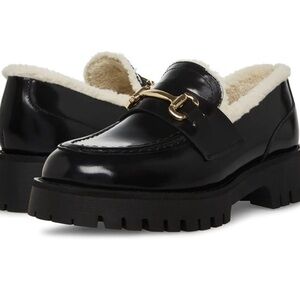 Brand New, never worn. 
Steve Madden Black Loafers with Gold Accent